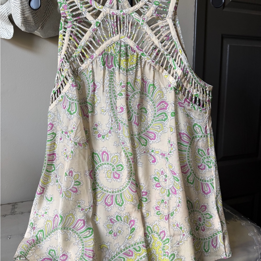 Silk Paisley Patterned Cream and Green Women's Top